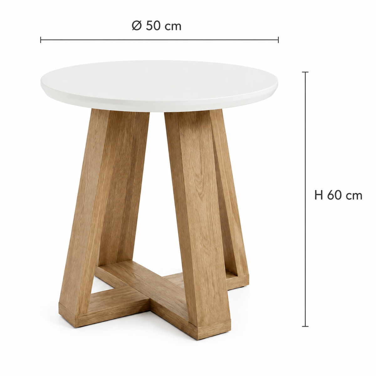 Table d'appoint ronde bicolore, plateau blanc et piètement bois