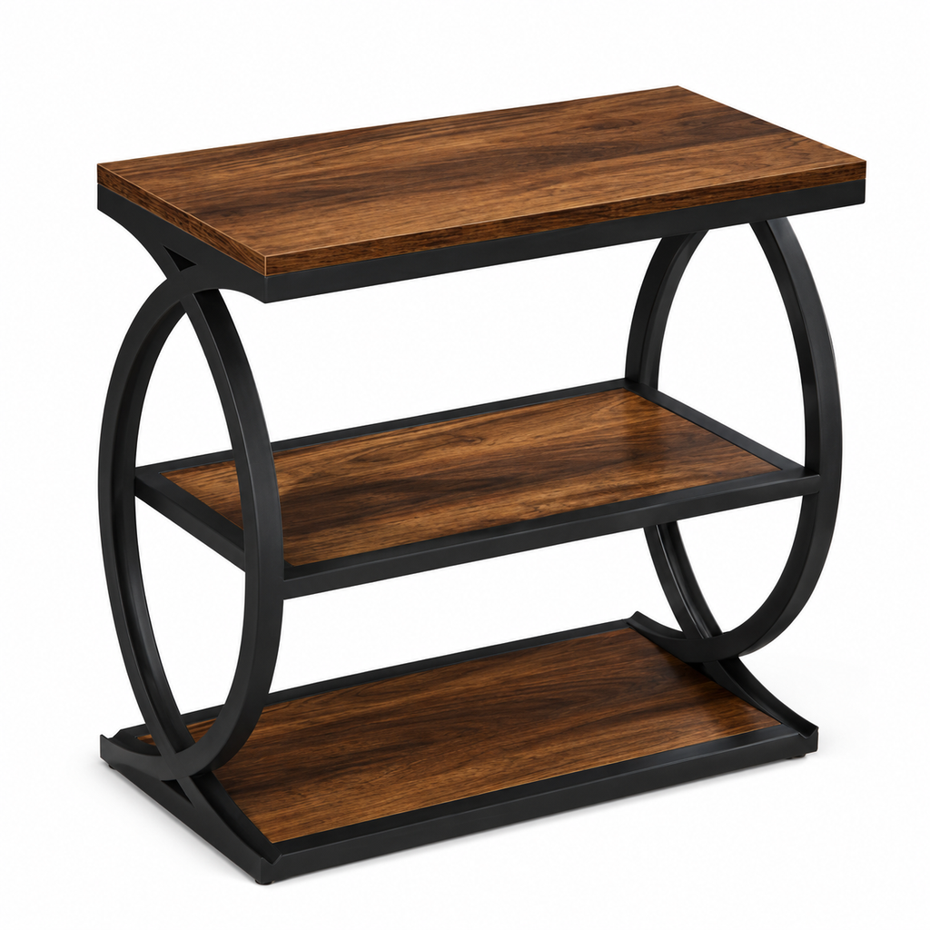 Table d'appoint bois et métal noir sur 3 niveaux