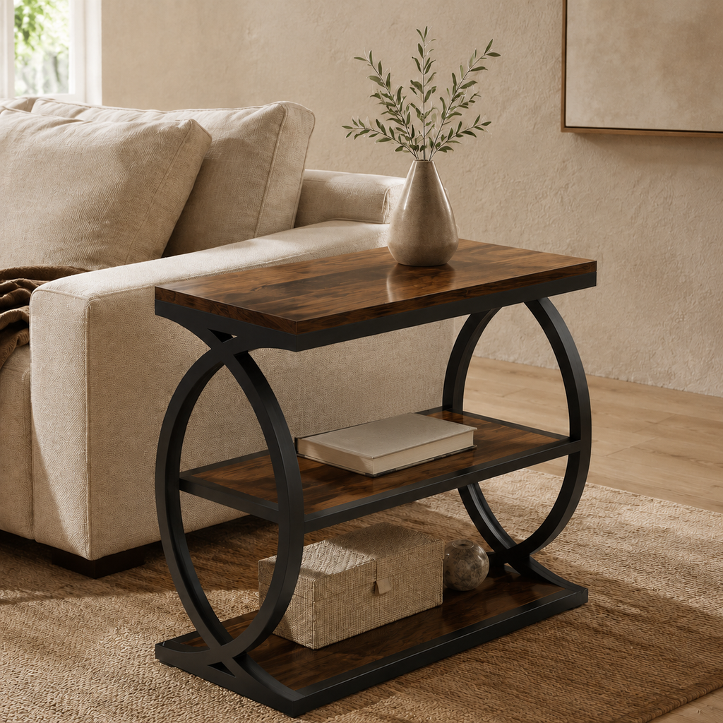 Table d'appoint bois et métal noir sur 3 niveaux