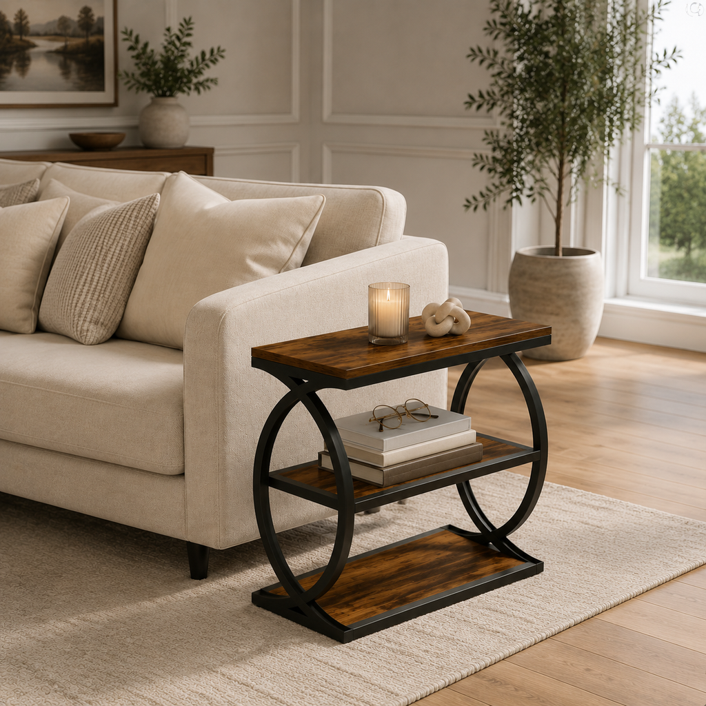 Table d'appoint bois et métal noir sur 3 niveaux