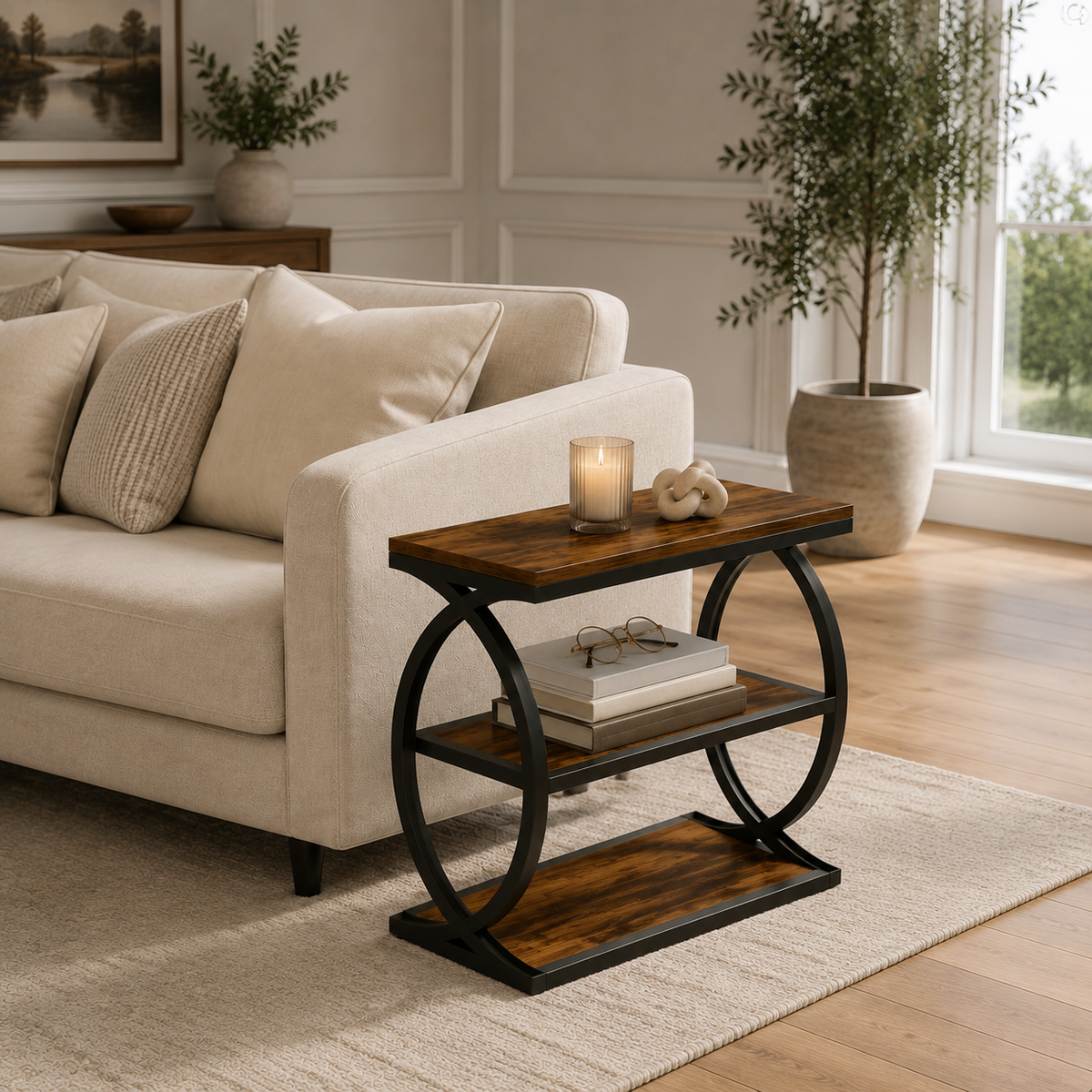 Table d'appoint bois et métal noir sur 3 niveaux