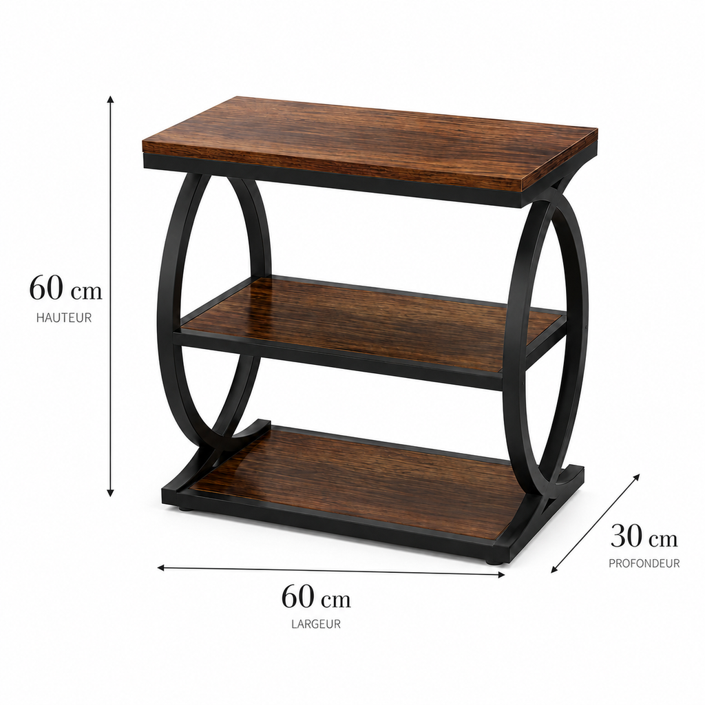 Table d'appoint bois et métal noir sur 3 niveaux