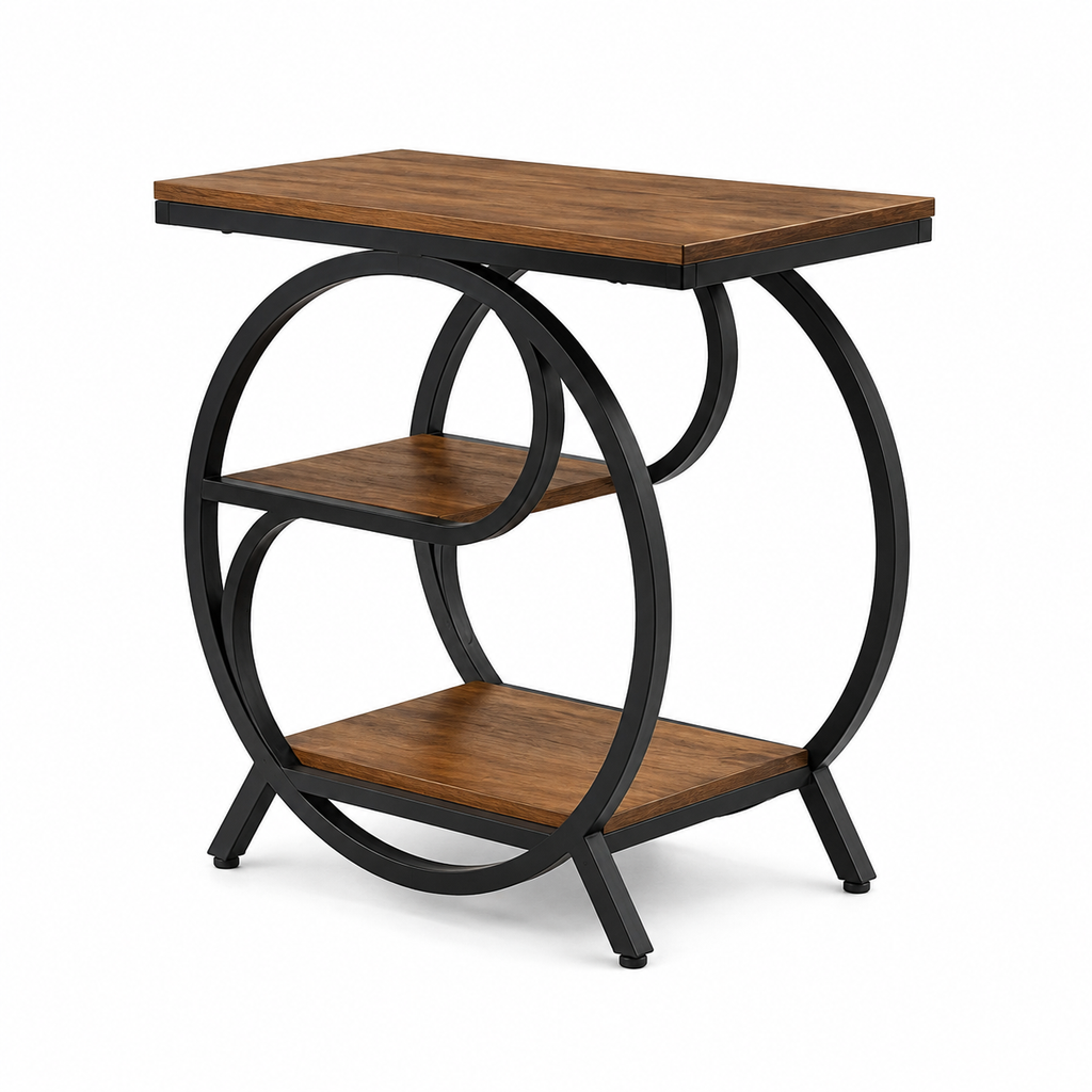 Table d'appoint bois et métal au design à cercles entrelacés