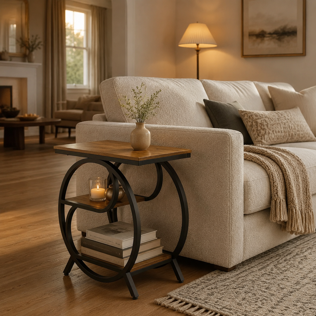 Table d'appoint bois et métal au design à cercles entrelacés