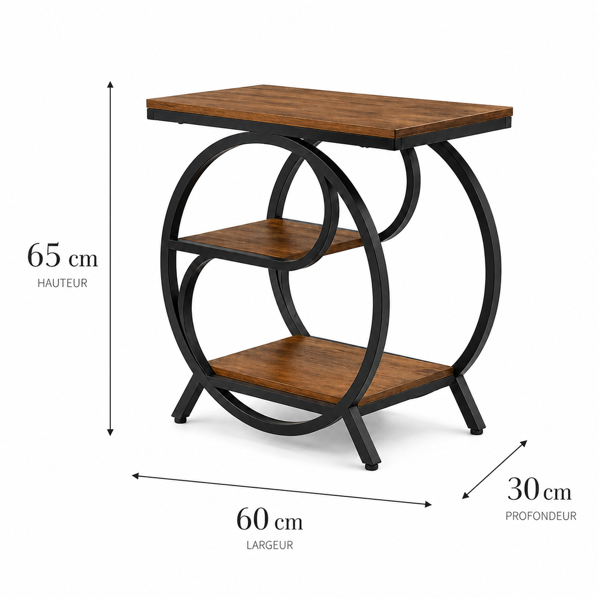 Table d'appoint bois et métal au design à cercles entrelacés