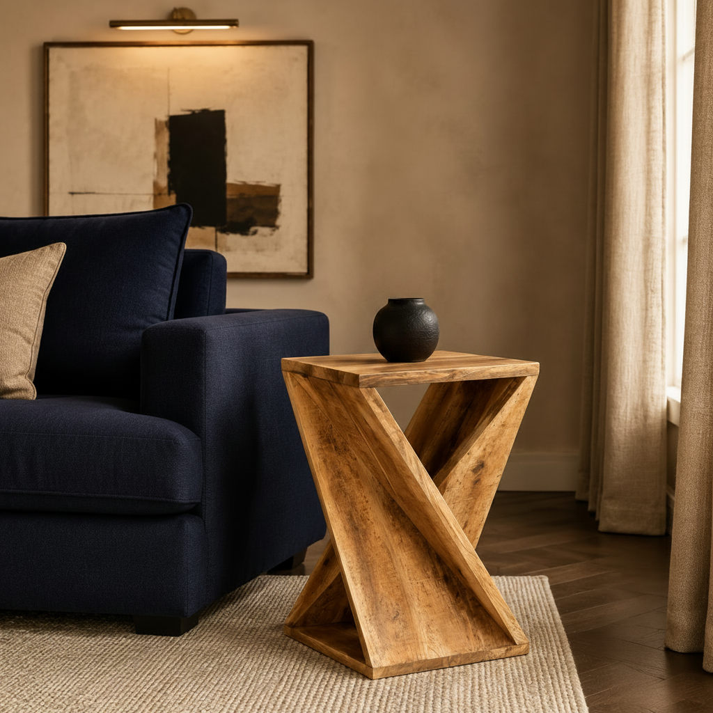 Table d'appoint design en Z en manguier massif