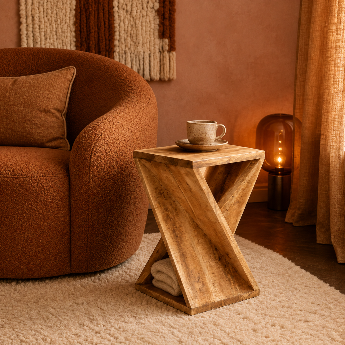 Table d'appoint design en Z en manguier massif