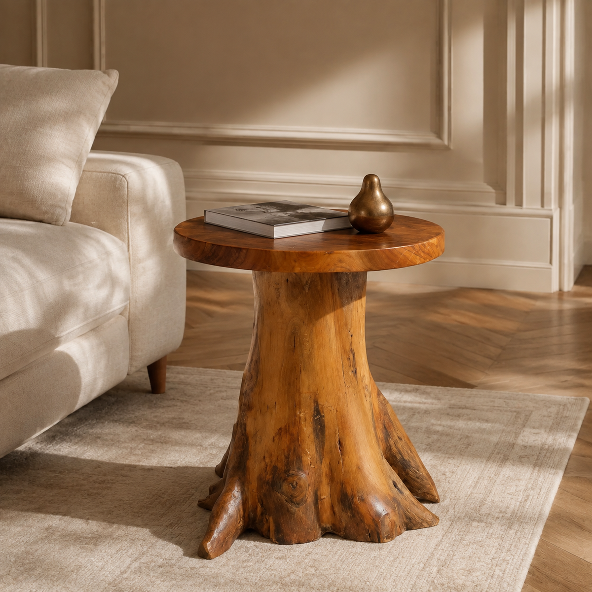 Table d'appoint ronde en teck massif