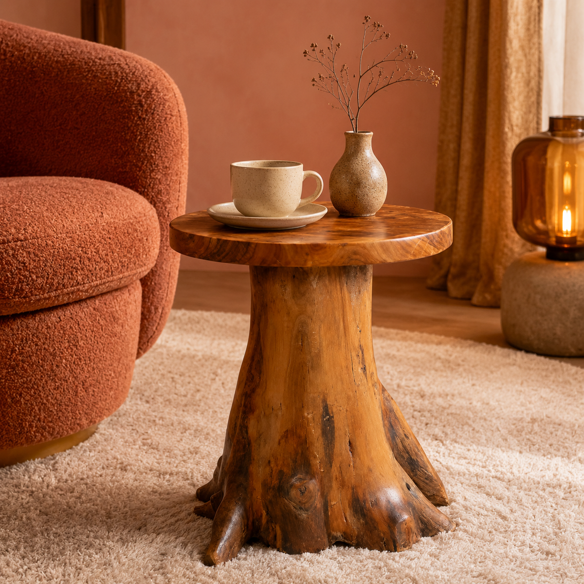 Table d'appoint ronde en teck massif