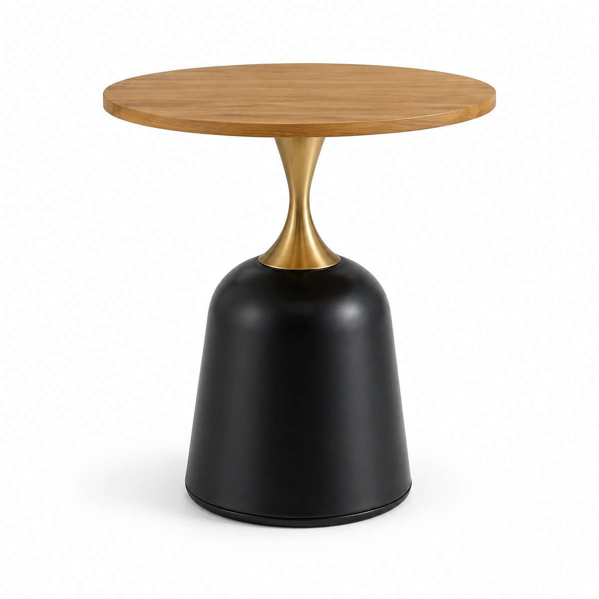 Table d'appoint ronde nordique avec plateau effet chêne et pied laiton