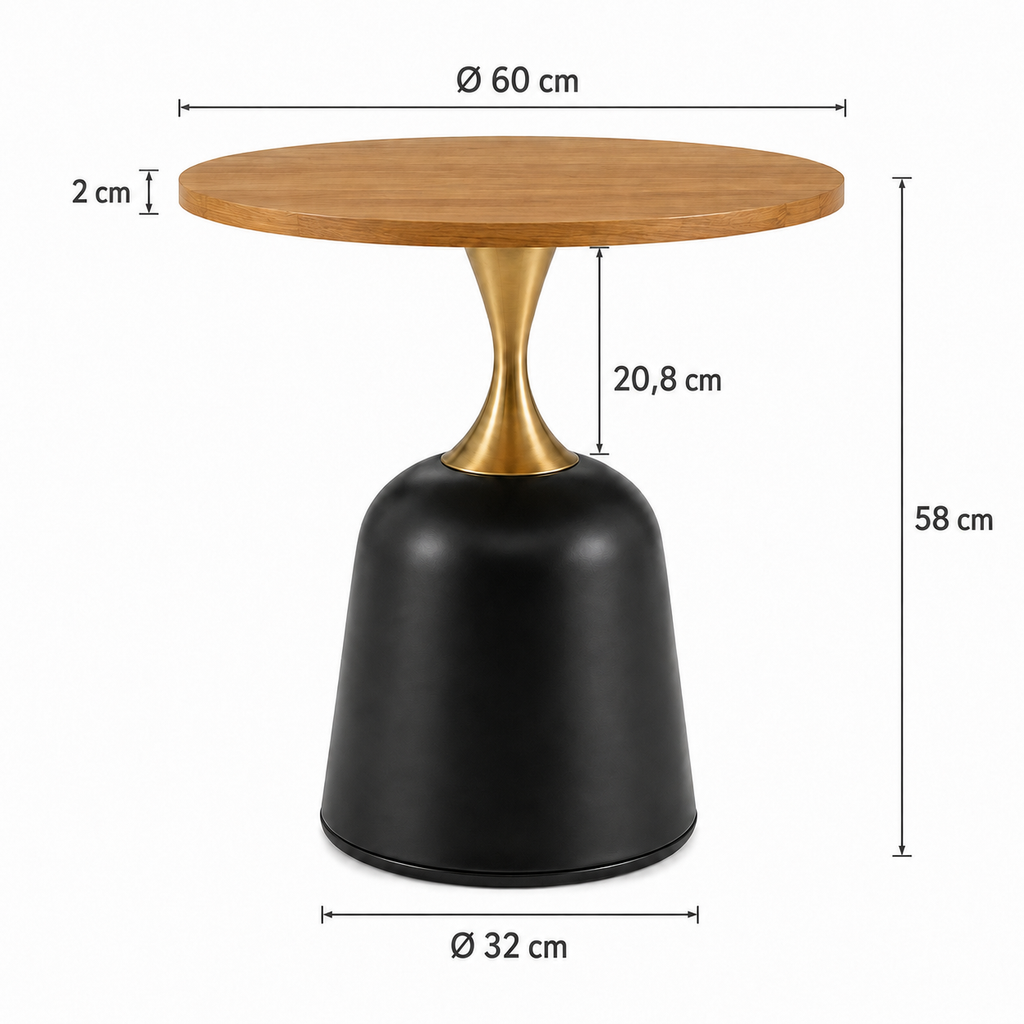 Table d'appoint ronde nordique avec plateau effet chêne et pied laiton