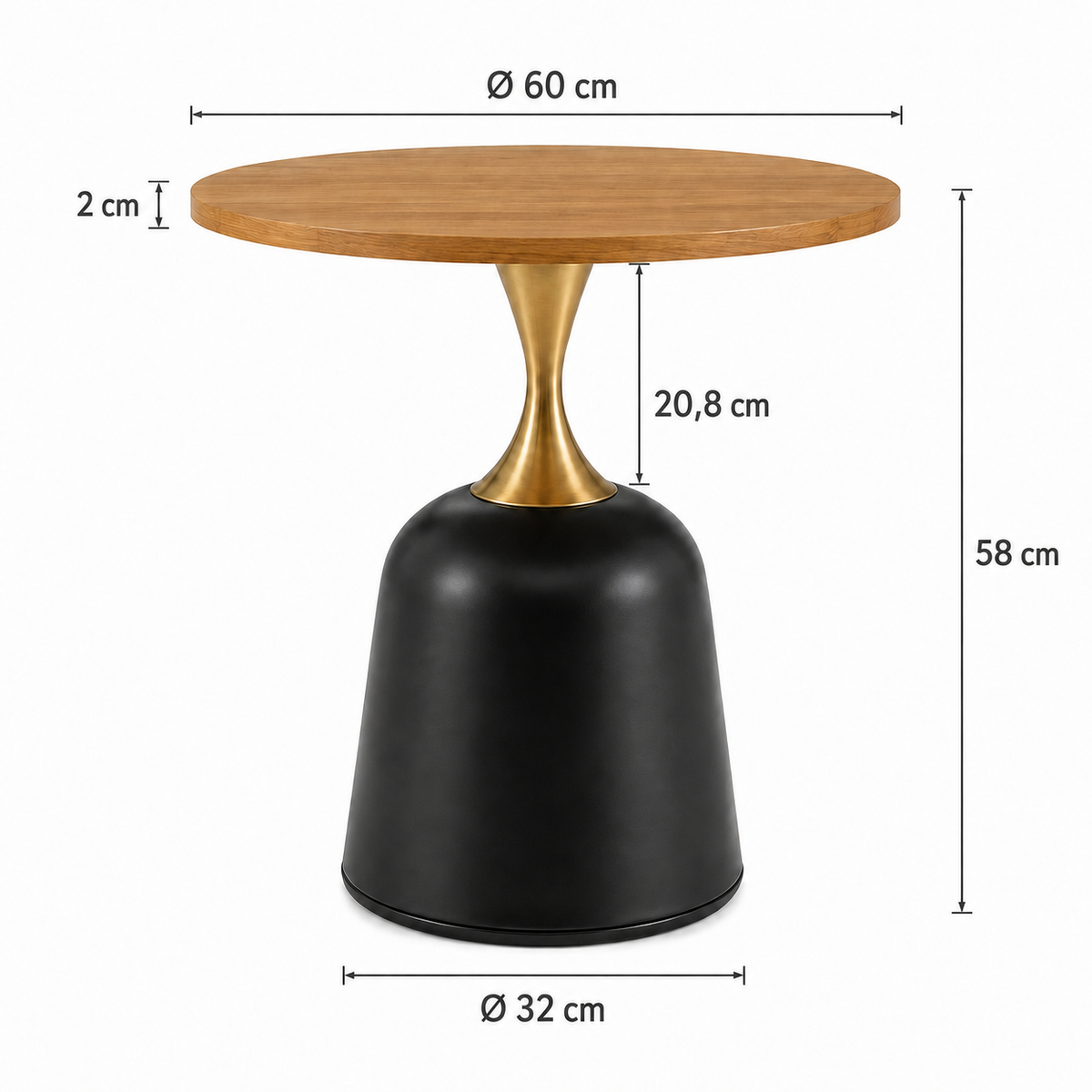 Table d'appoint ronde nordique avec plateau effet chêne et pied laiton