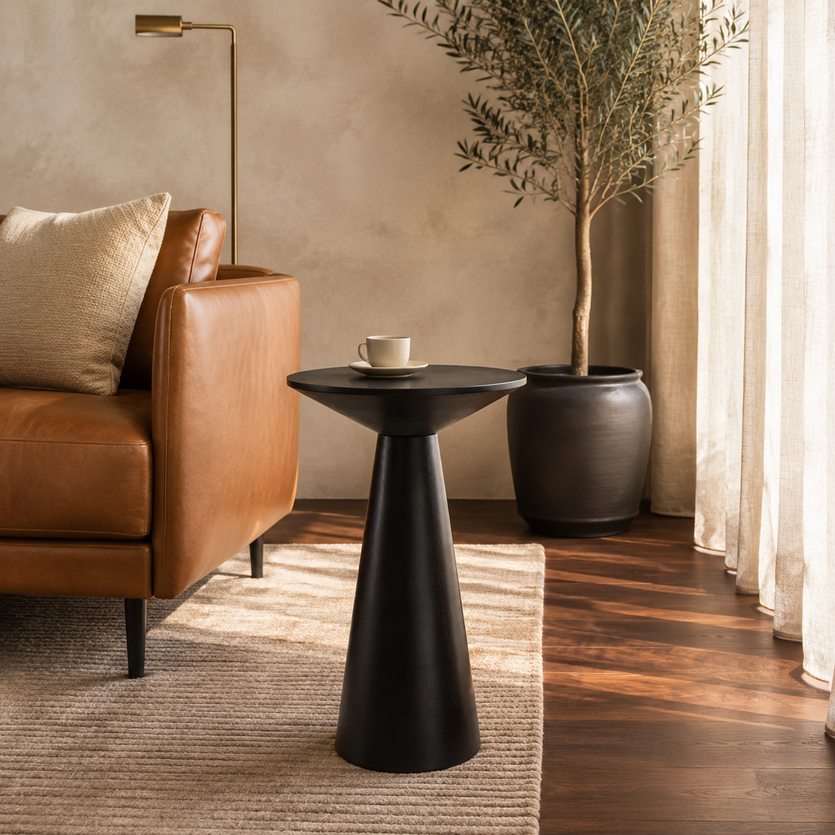 Table d'appoint noir ronde conique