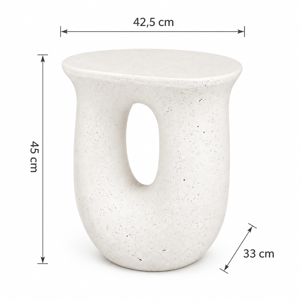 Table d'appoint blanc cassé sculpturale en béton léger
