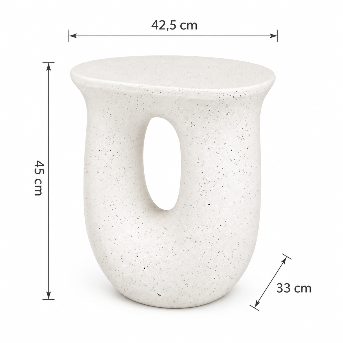 Table d'appoint blanc cassé sculpturale en béton léger
