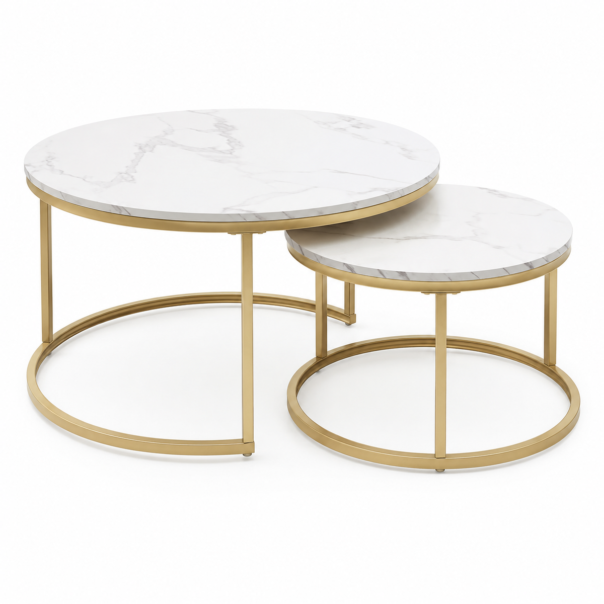 Lot de 2 tables gigognes rondes effet marbre et laiton doré