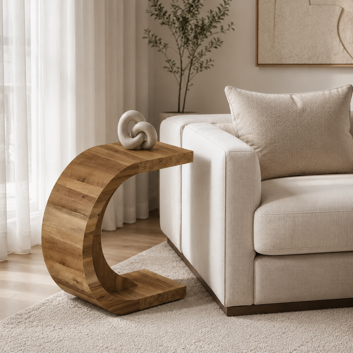 Table d'appoint en C arrondie en bois massif