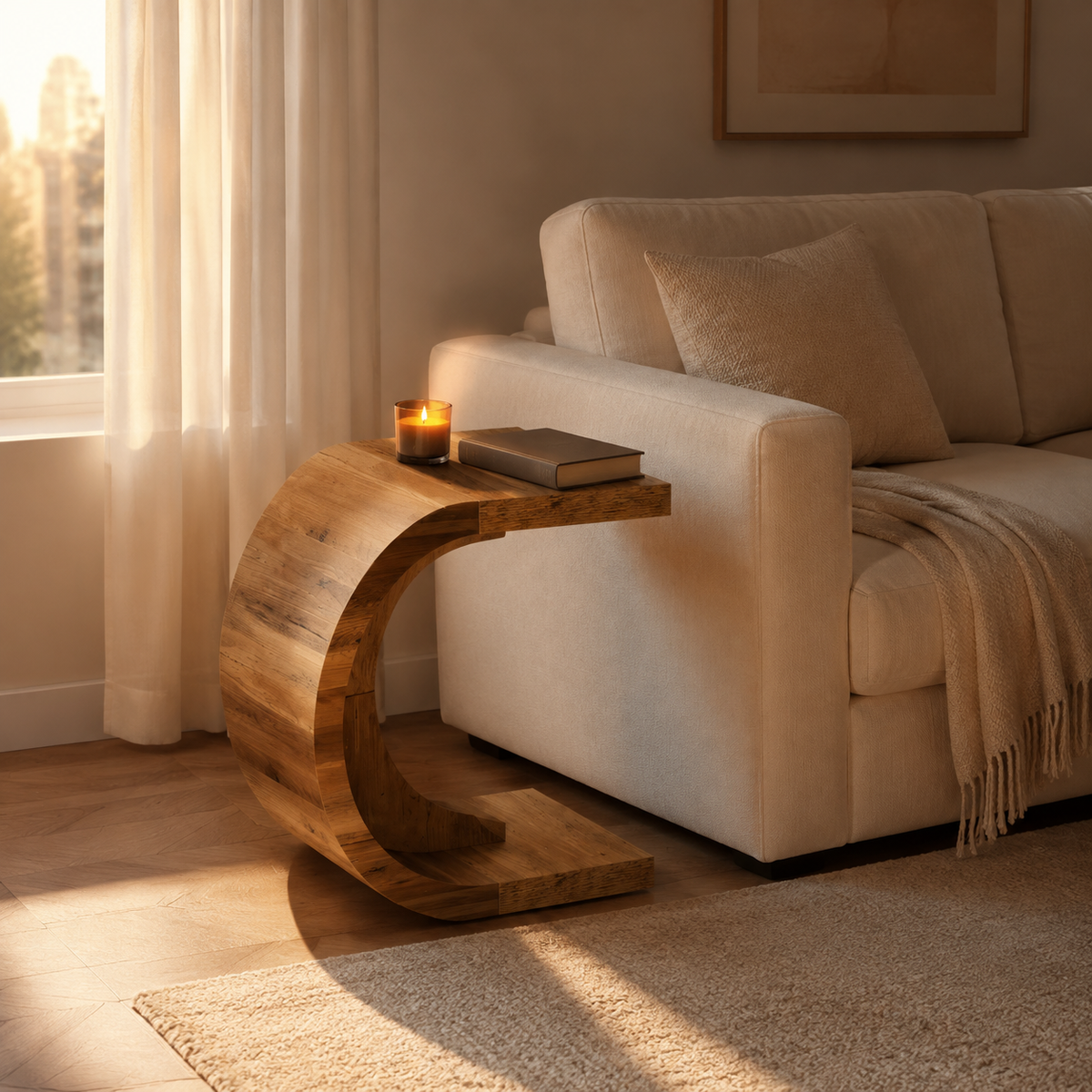 Table d'appoint en C arrondie en bois massif