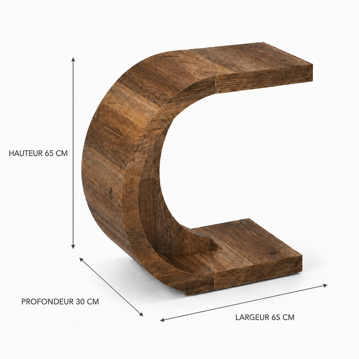 Table d'appoint en C arrondie en bois massif