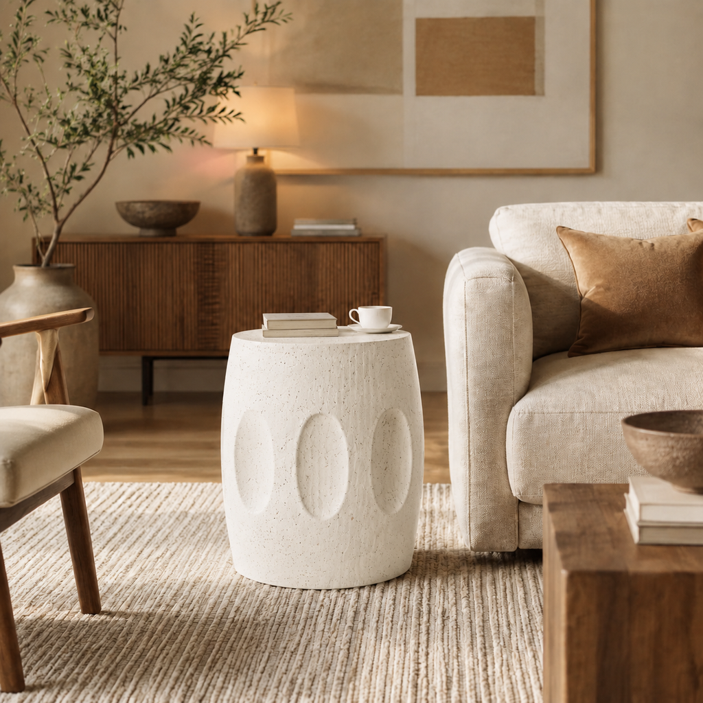 Table d'appoint ronde béton terrazzo off-white