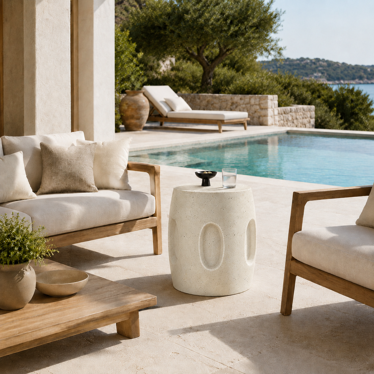 Table d'appoint ronde béton terrazzo off-white