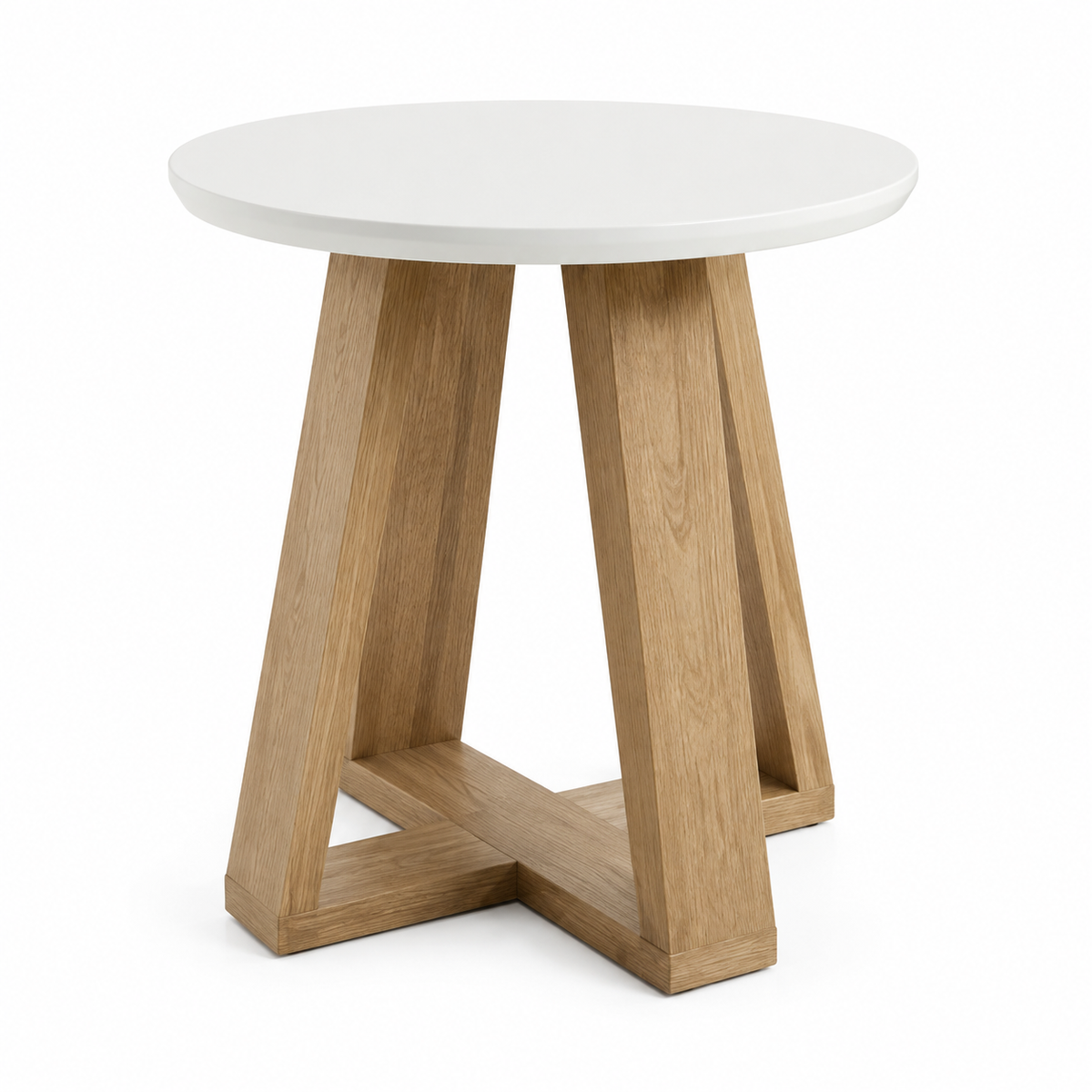 Table d'appoint ronde bicolore, plateau blanc et piètement bois